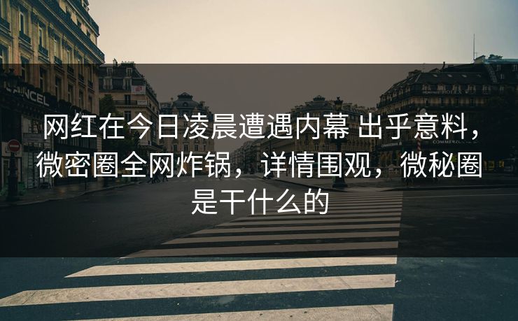 网红在今日凌晨遭遇内幕 出乎意料，微密圈全网炸锅，详情围观，微秘圈是干什么的